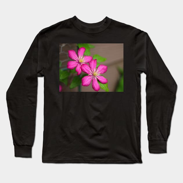 Pink clematis Long Sleeve T-Shirt by MistyLakeArt